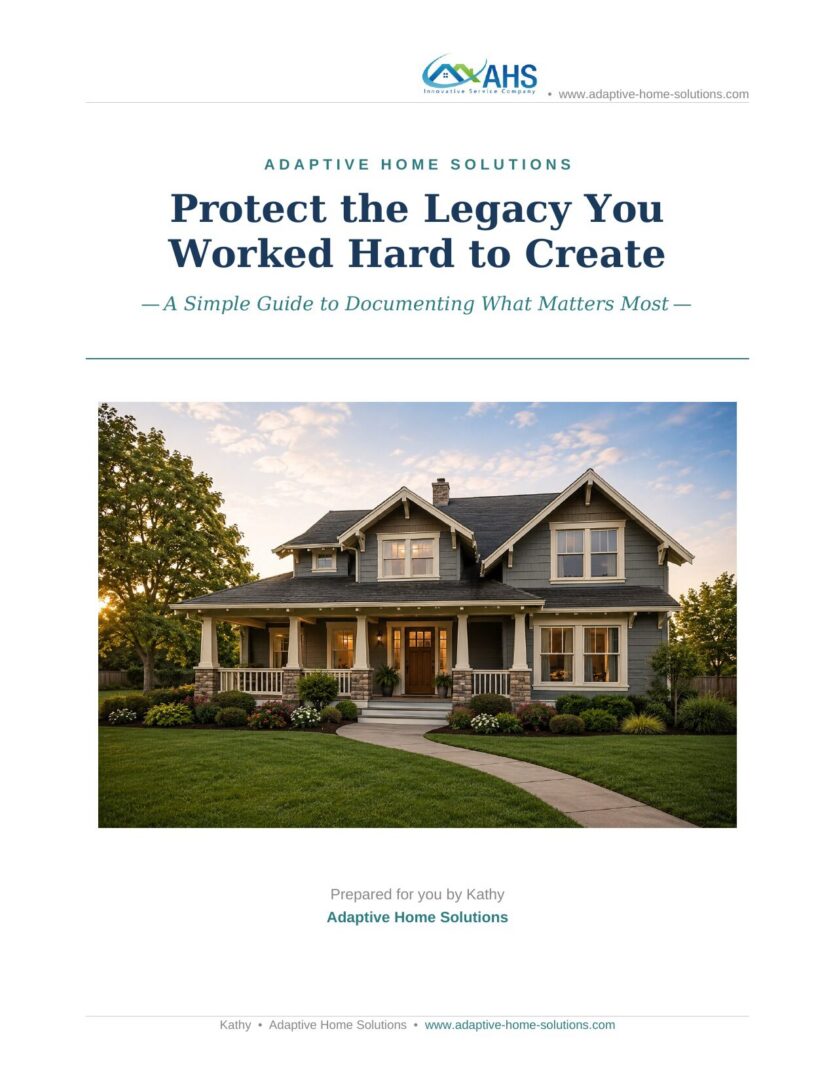 Cover of 'Protect the Legacy You Worked Hard to Create' guide, featuring a craftsman-style home at golden hour